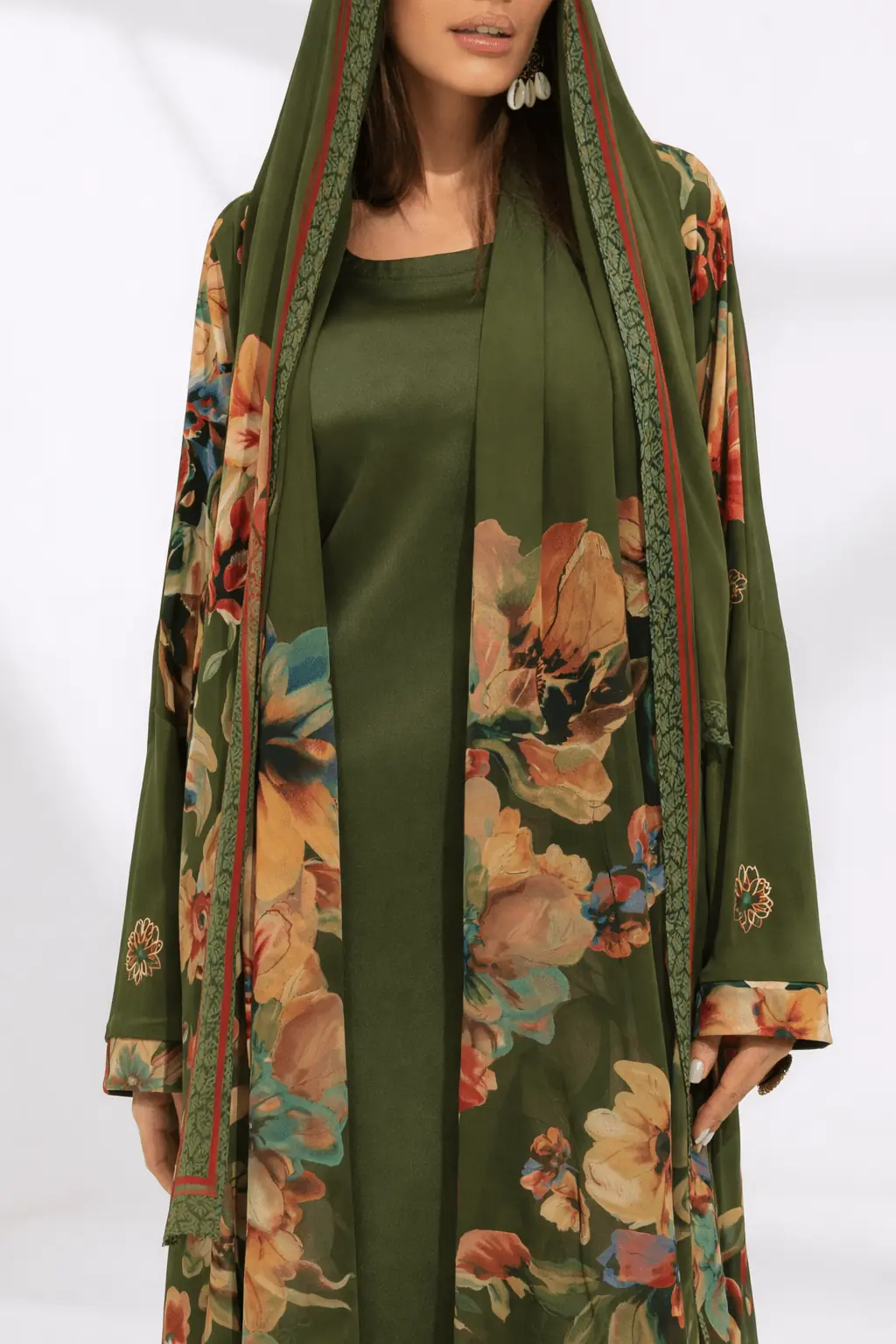 Kashmir Bloom Abaya – Olive Garden Floral Edition, photo 4