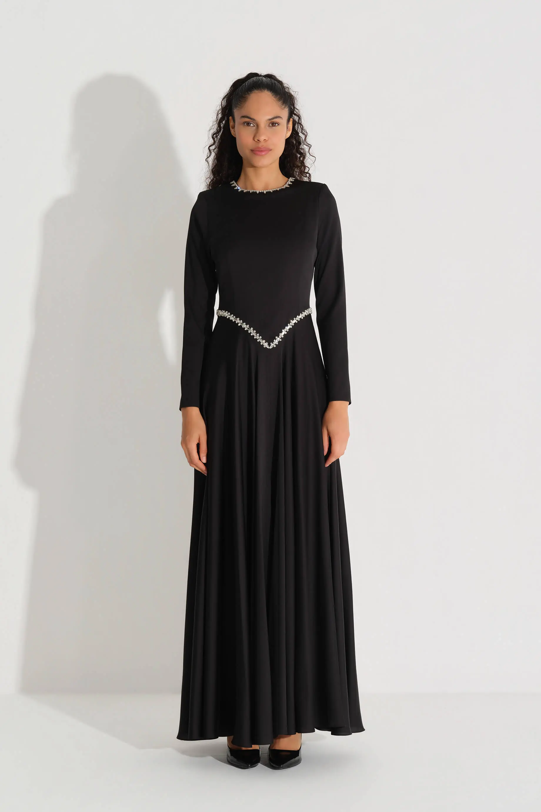 Embellished Belt Detail Dress – Balck