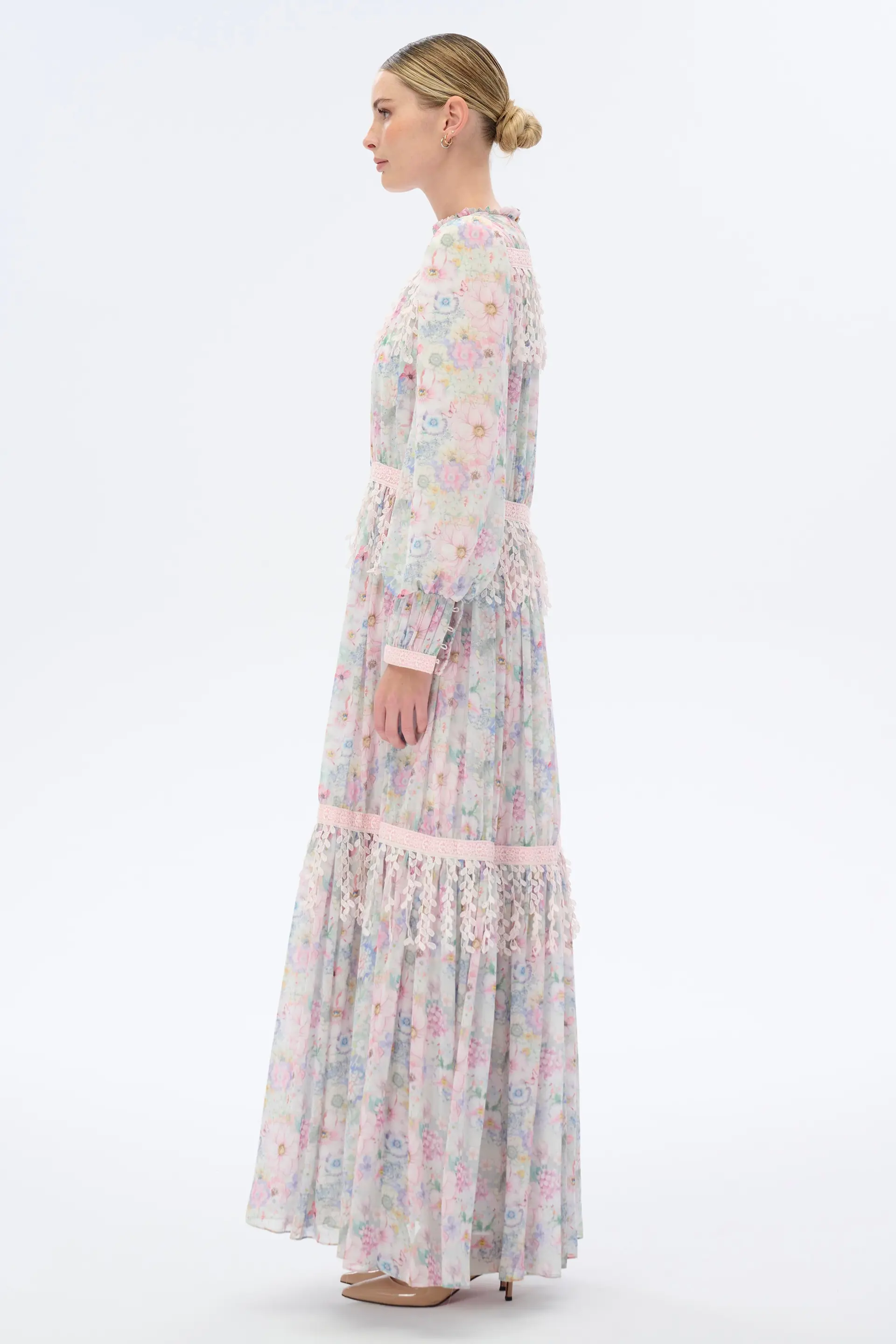 Lace-Trim Chiffon Maxi Dress – Pink, photo 3