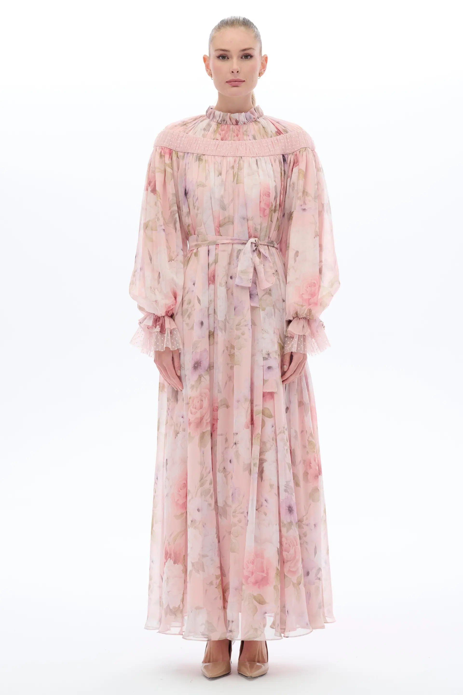 Floral Patterned Ethnic Dress in Pink