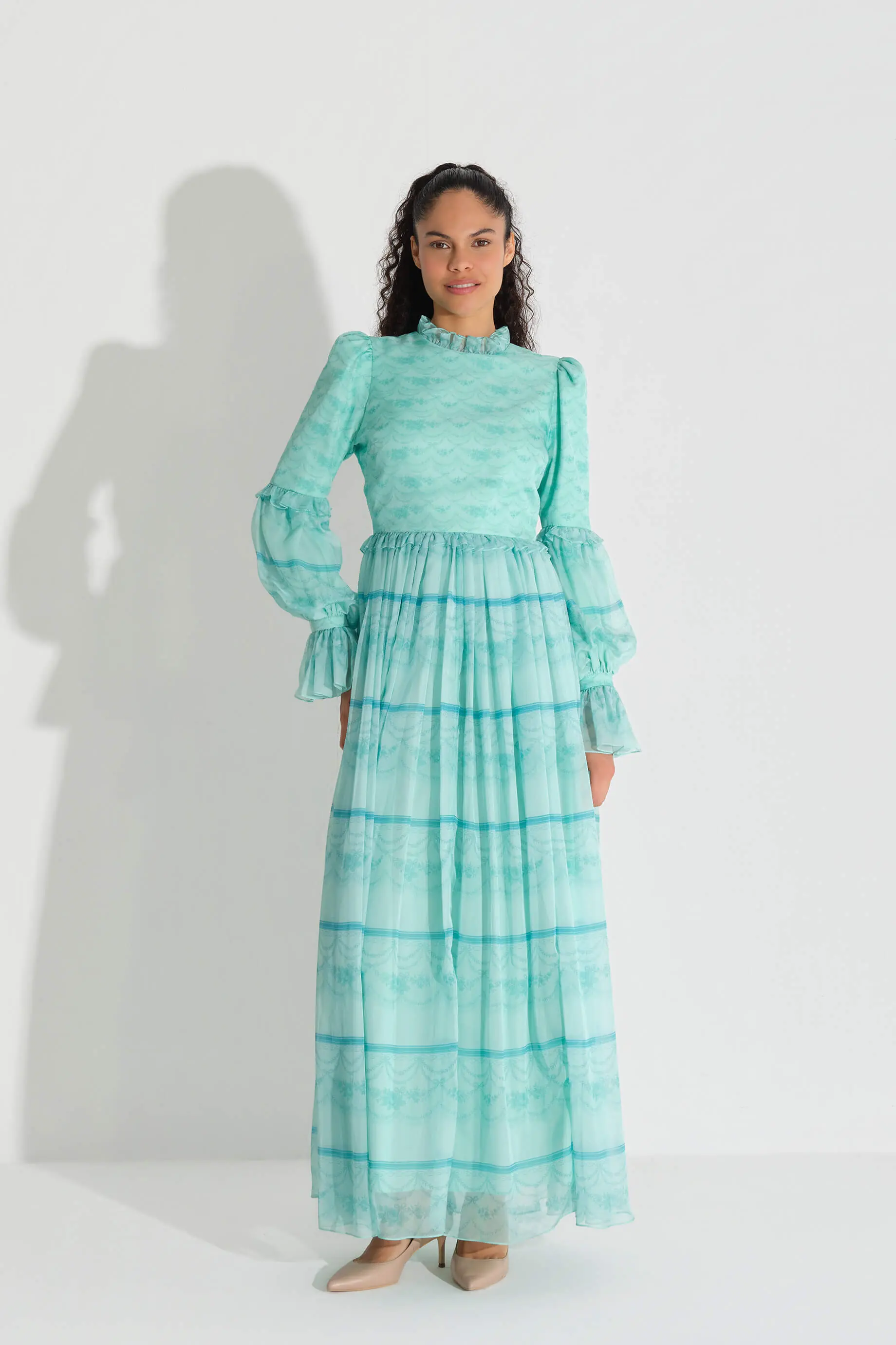 Panel Print Silk Chiffon Dress – Mint