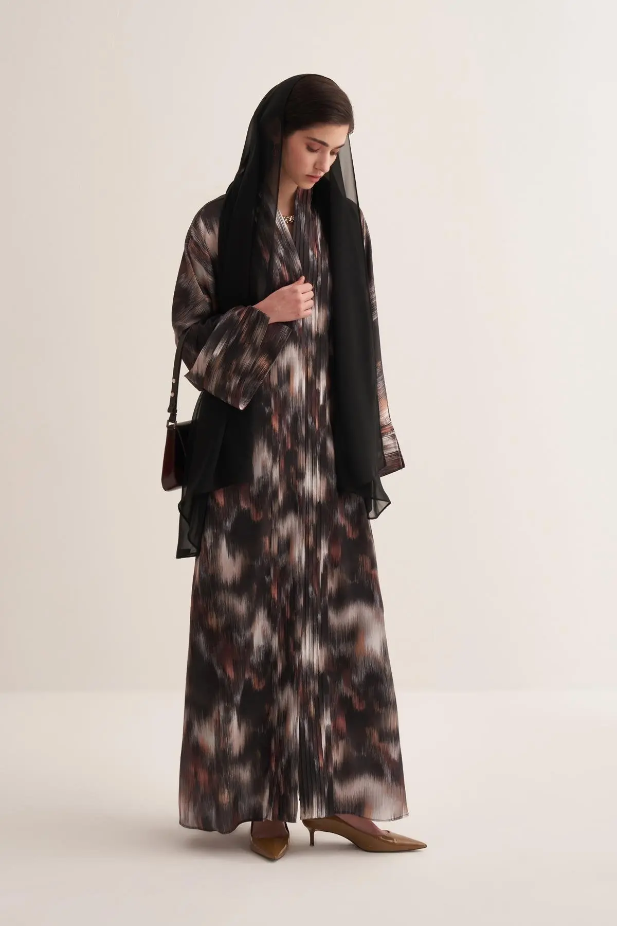 Julie Printed Brown Abaya with Matching Scarf, photo 4