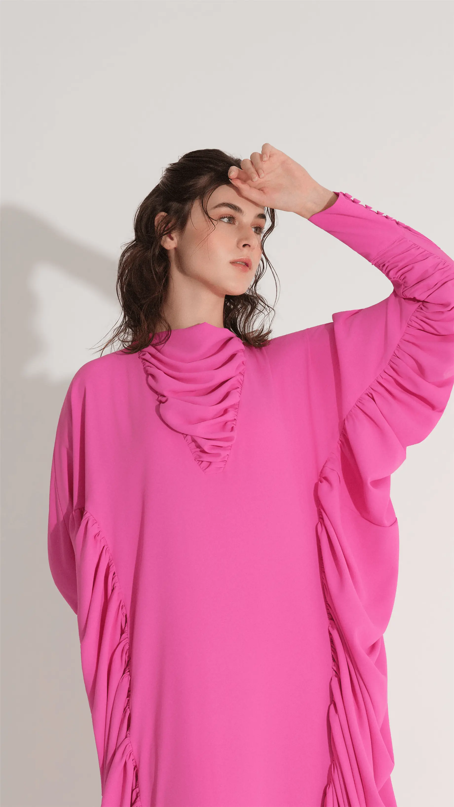 YANLARI BÜZGÜLÜ KAFTAN ELBİSE Fuşya, photo 2