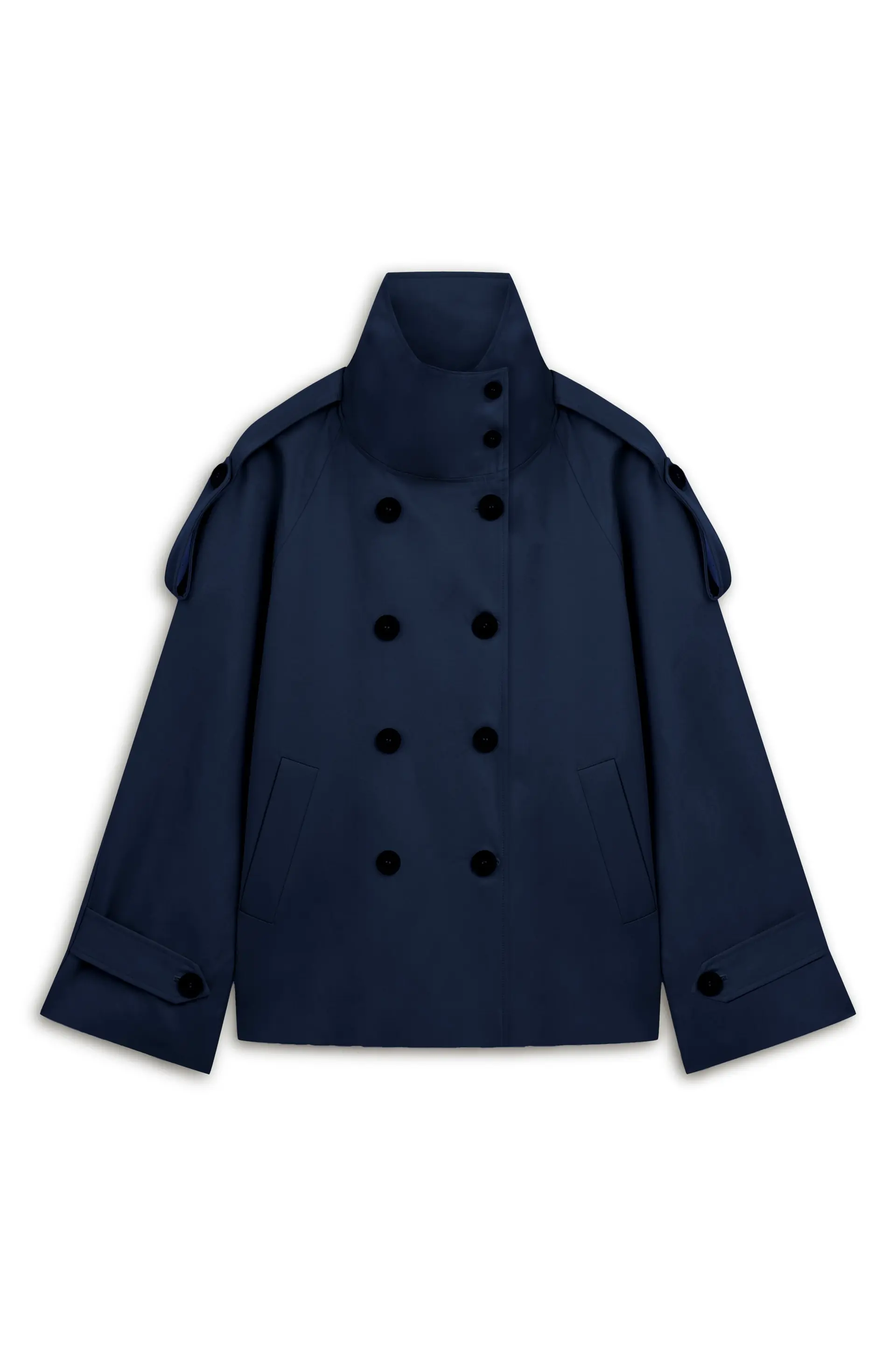 High-Neck Oversized Trench Jacket – Navy