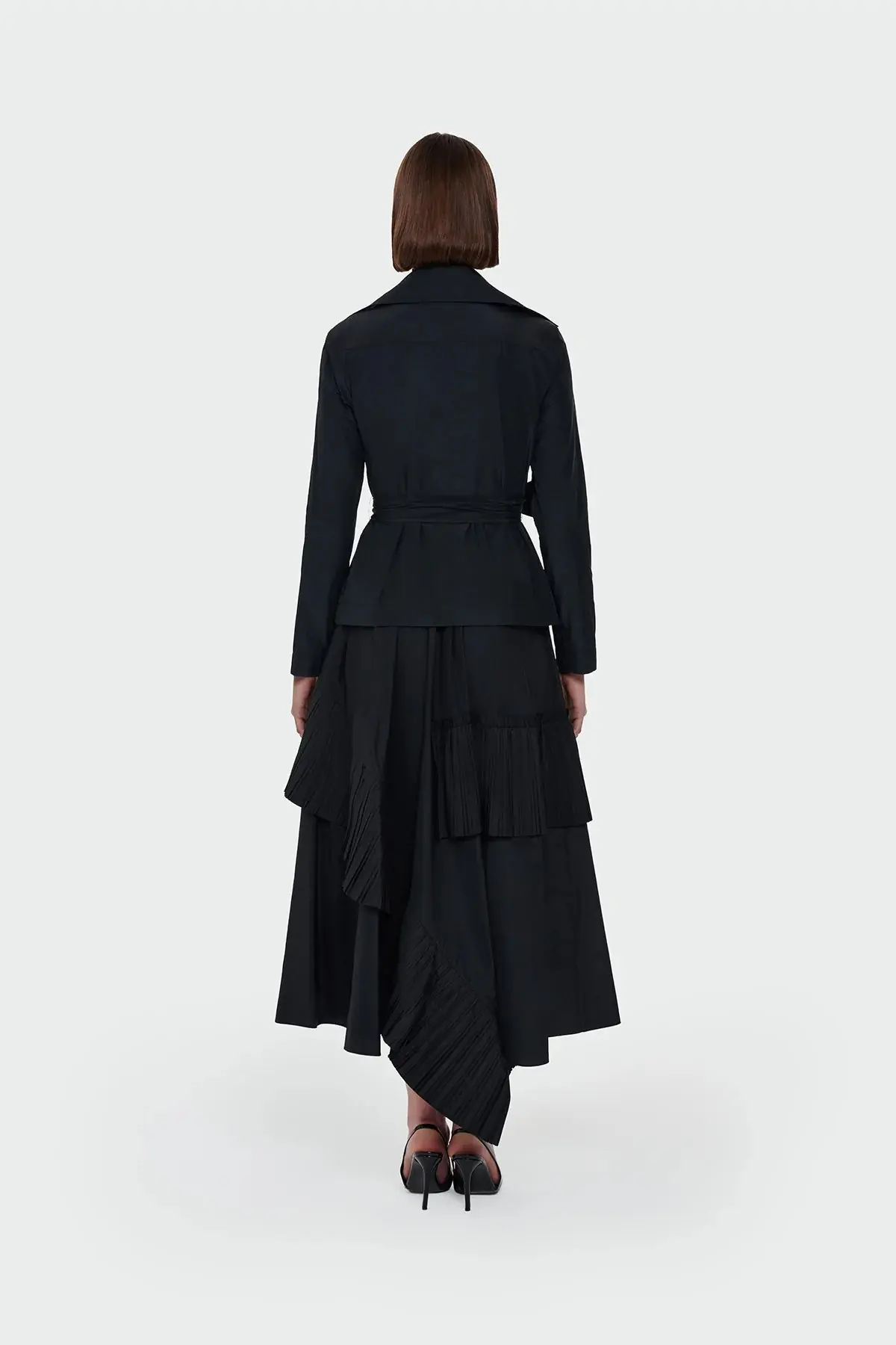 Pleated Detail Tie-Waist Jacket — Black, photo 4