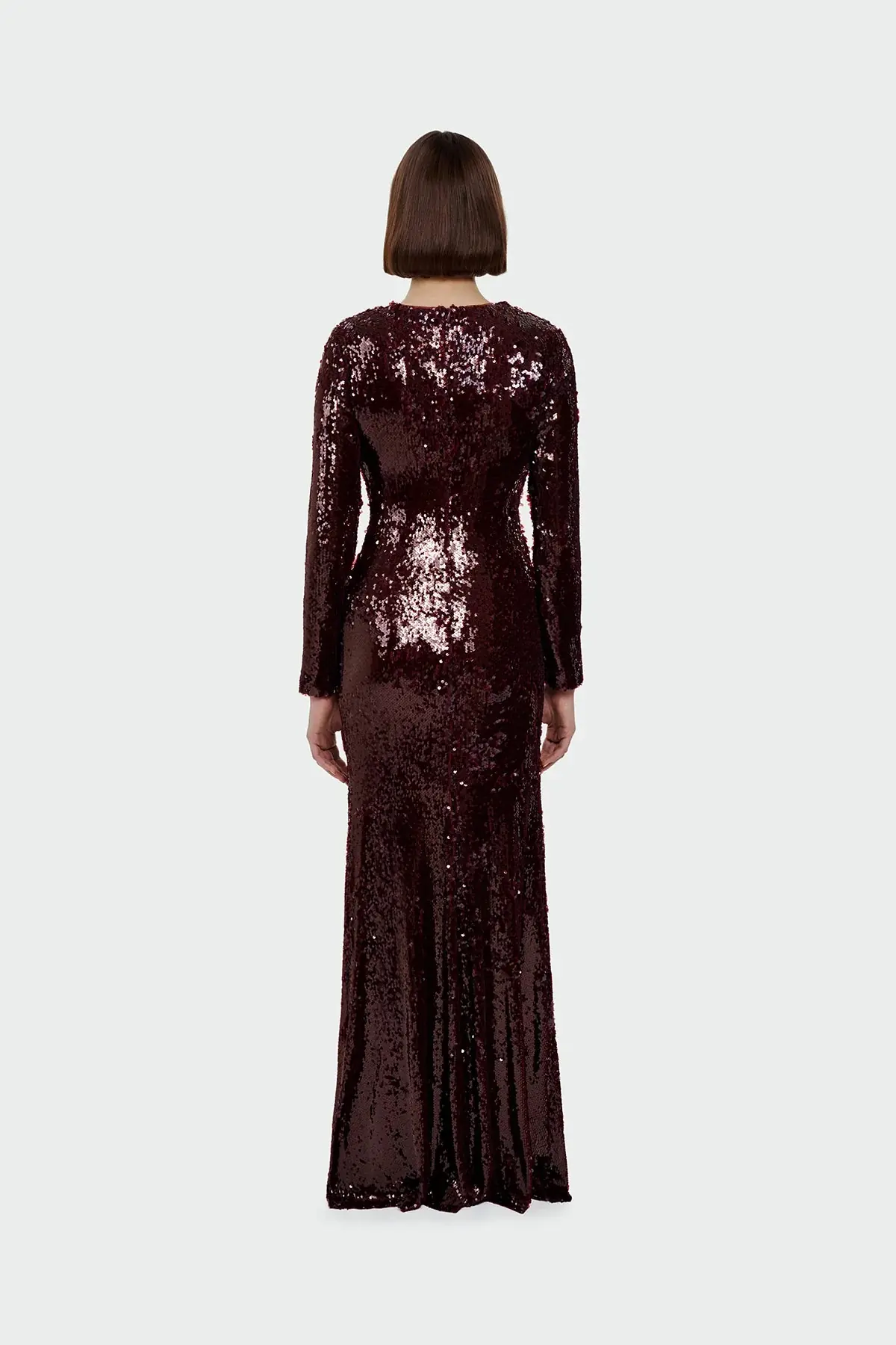 Draped Sequin Evening Dress – Burgundy, photo 4