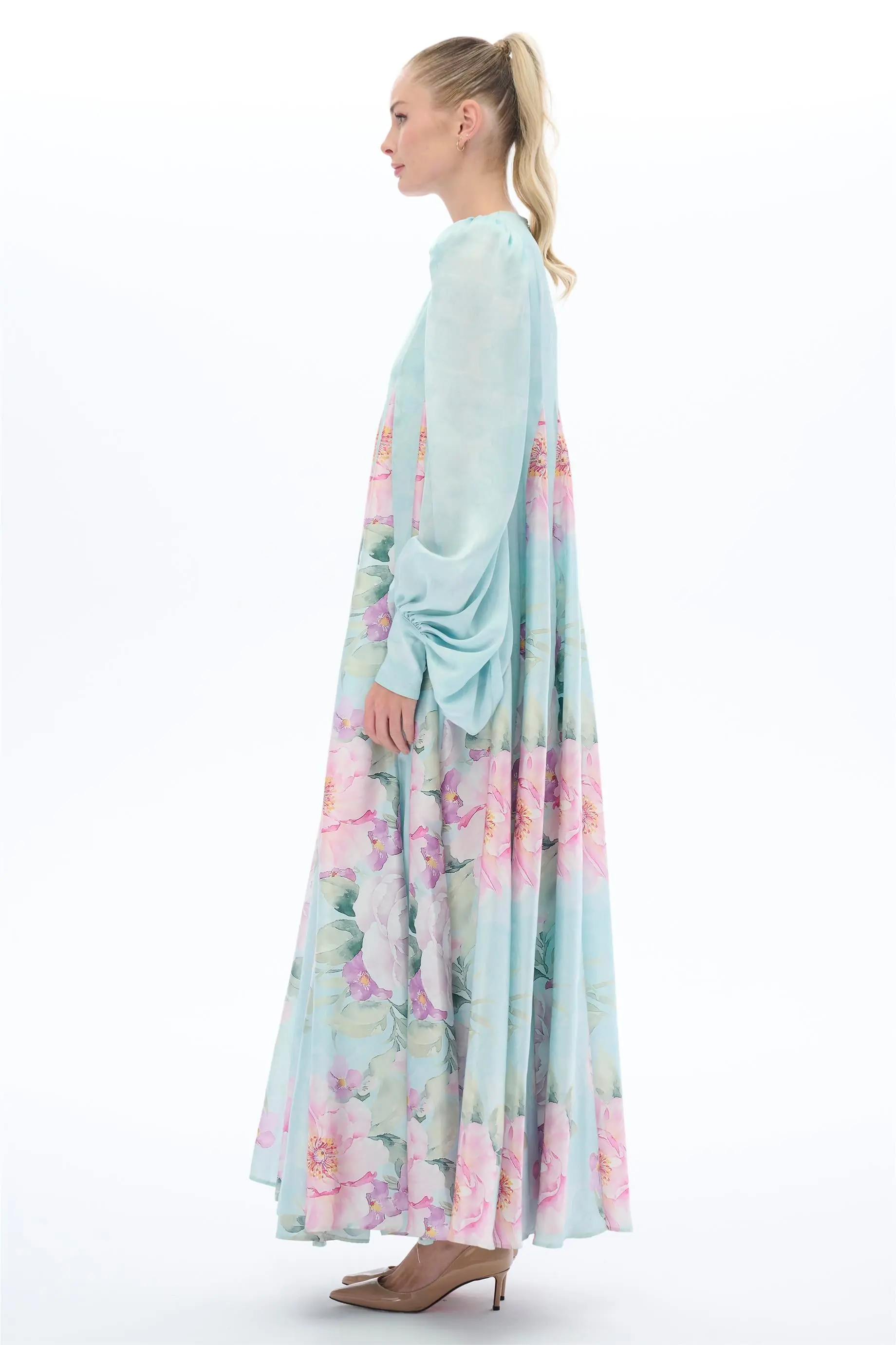 Mint Floral-Panel Pleated Maxi Dress, photo 3