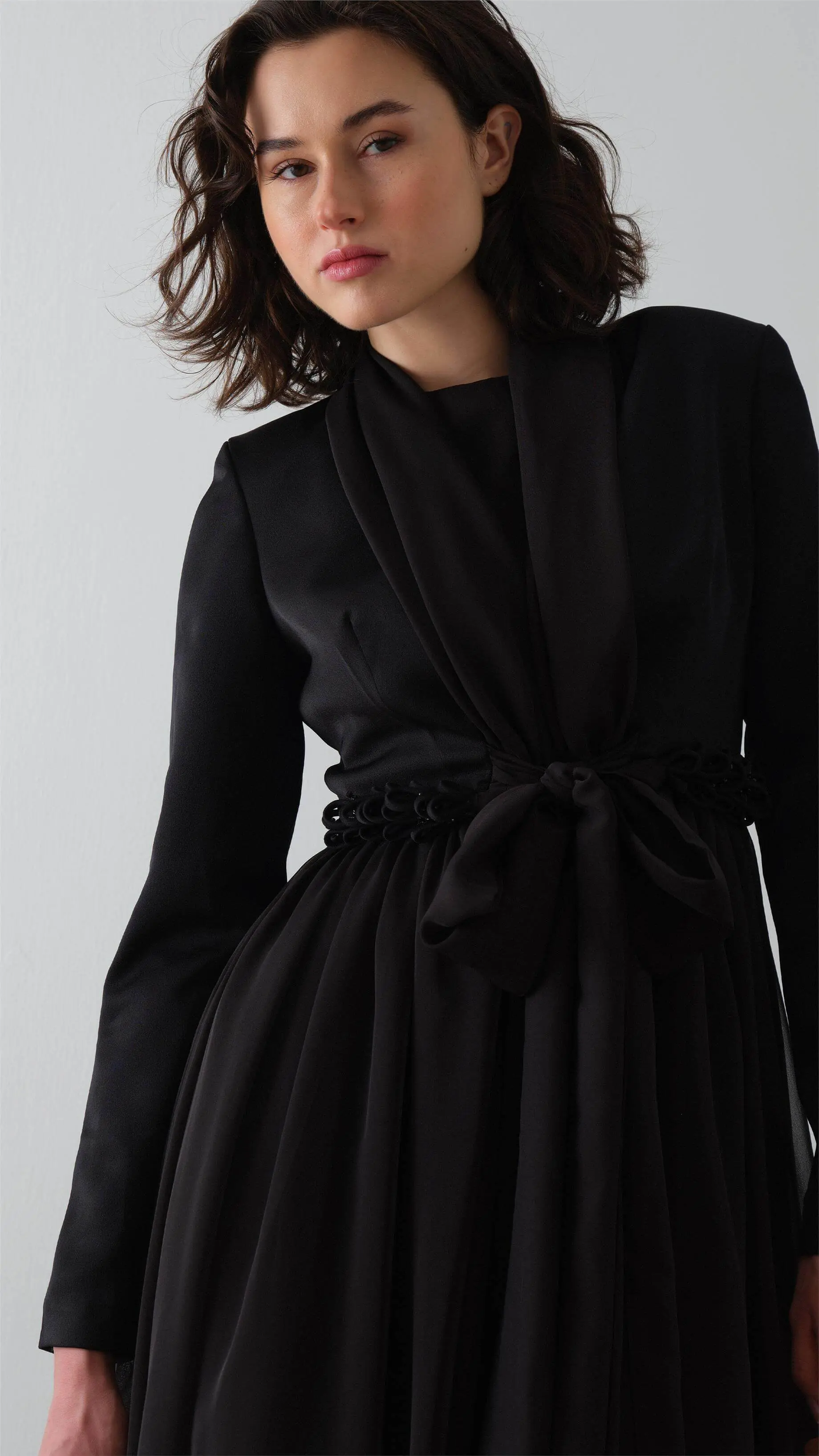 Scarf-Collar Jacket and Dress Set - Black, photo 2