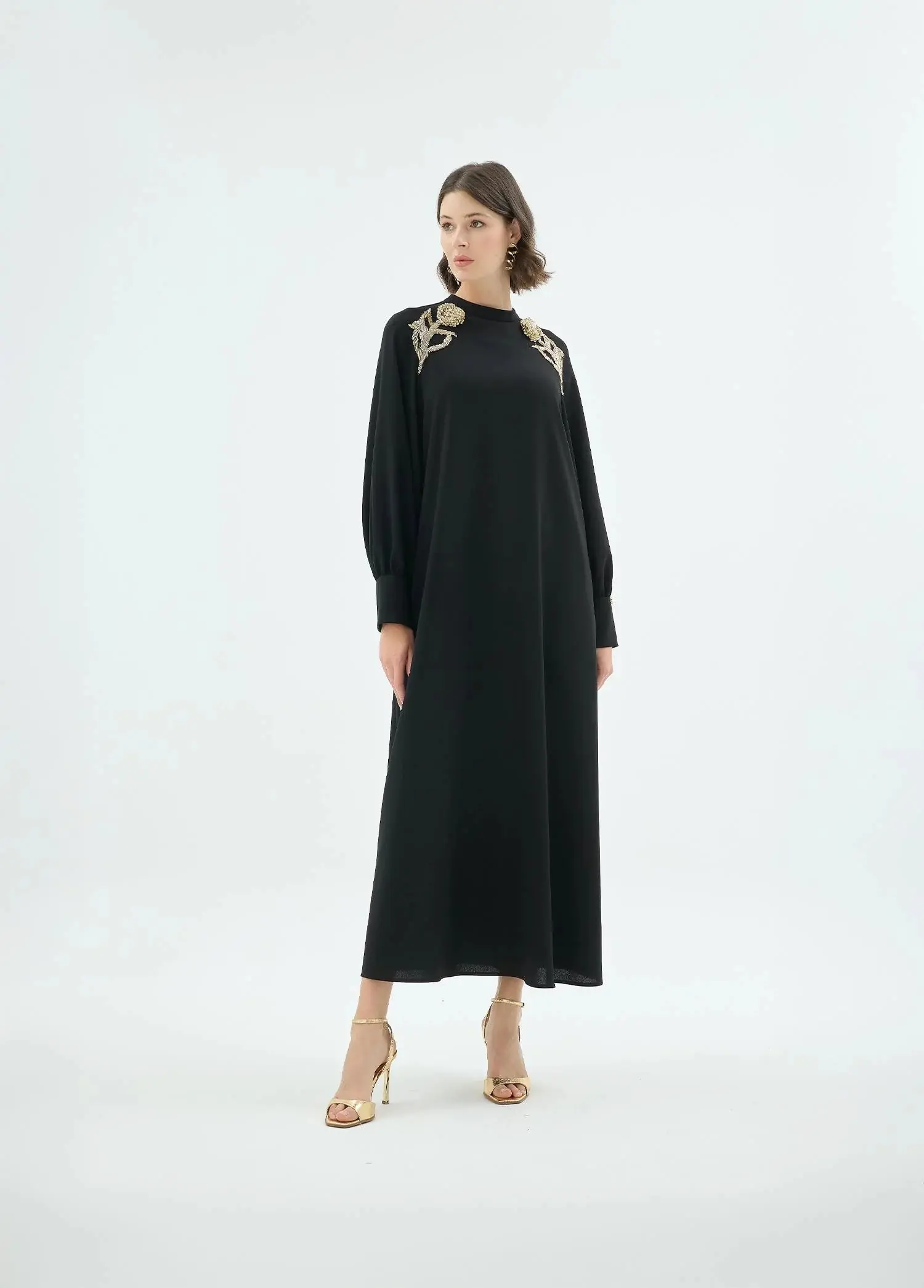 Rose Embellished Shoulder Dress – Black, photo 5